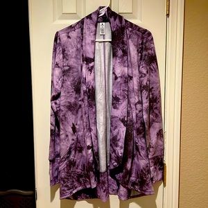 NWOT 90° by Reflex tie-dye, purple cardigan with pockets and thumb holes